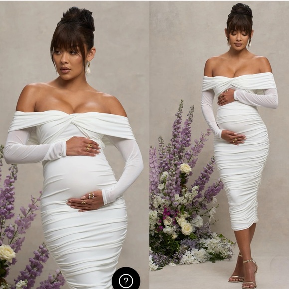 🤍BRAND NEW NEVA WHITE BARDOT TWIST MATERNITY MIDI DRESS - Picture 2 of 3